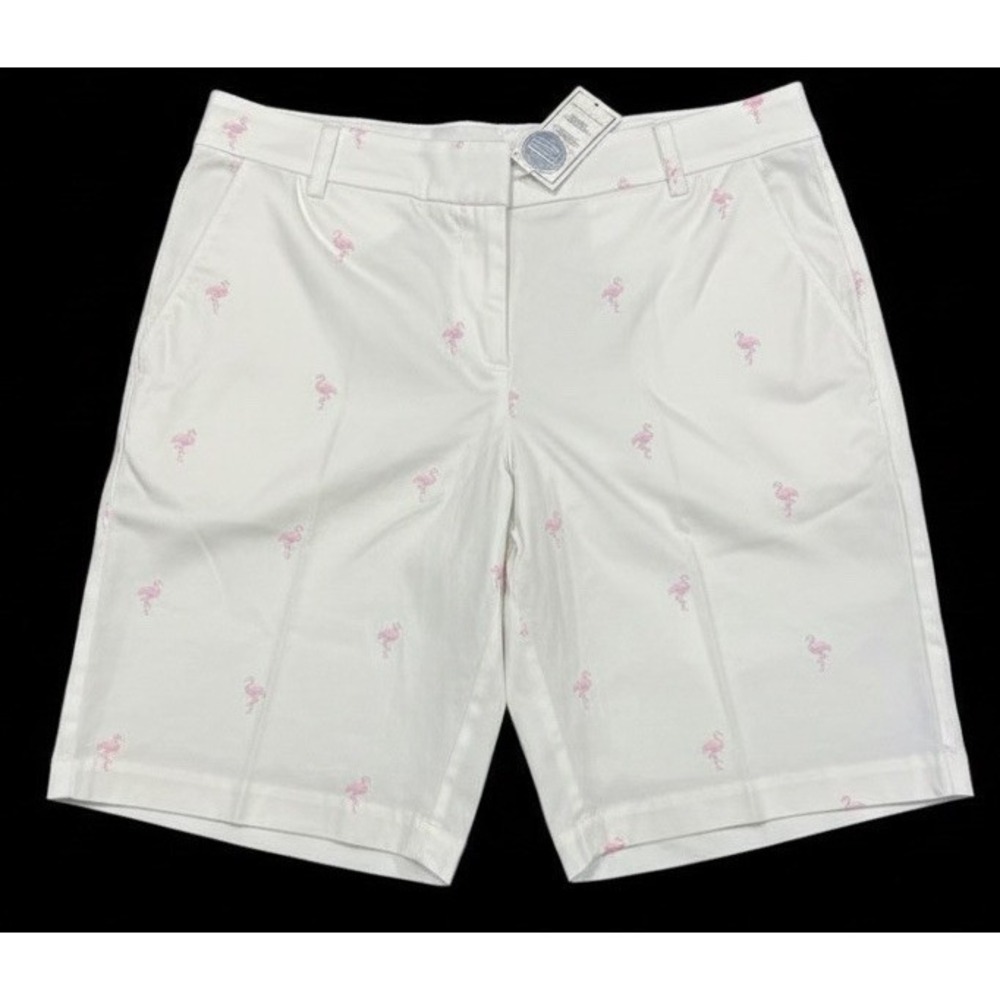Charter‎ Club Women's Shorts Size 6 White Pink Flamingo Classic Fit NWT
